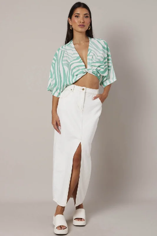 Green Abstract Tie Up Bolero Short Sleeve