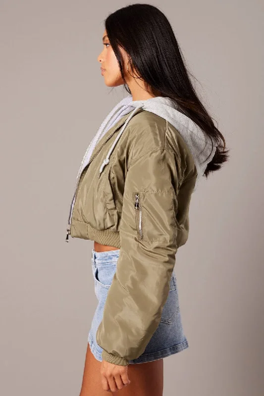 Green Hoodie Bomber Jacket