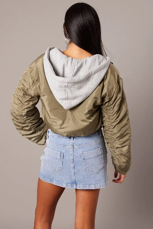 Green Hoodie Bomber Jacket