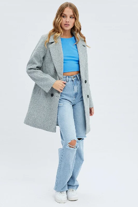 Grey Coat Longline Collared Long Sleeve