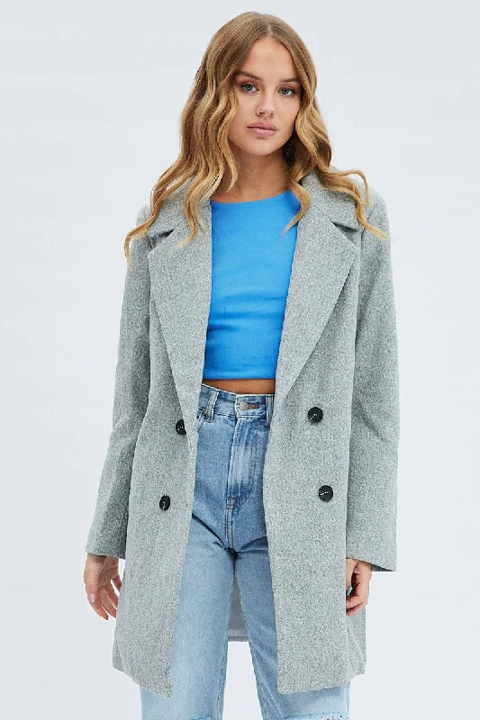 Grey Coat Longline Collared Long Sleeve