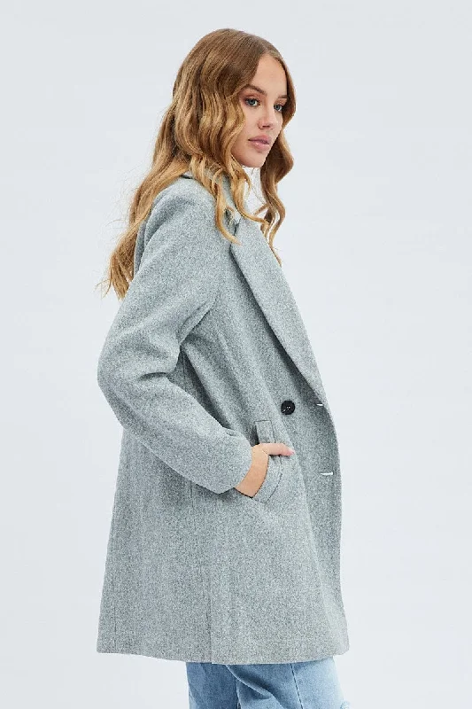 Grey Coat Longline Collared Long Sleeve