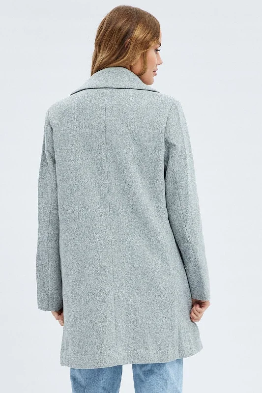 Grey Coat Longline Collared Long Sleeve