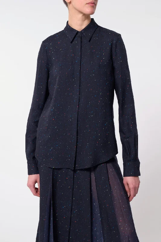 Henri Blouse in Dark Navy Multi Printed Wool