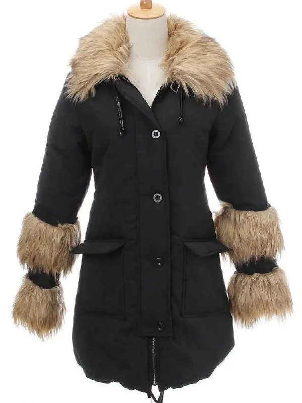 Casual Women Hooded Long Outwear Fur Collar Long Sleeve