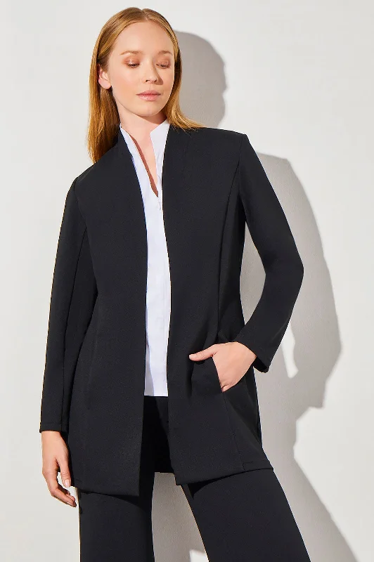 Mandarin Collar Open Front Deco Crepe Jacket