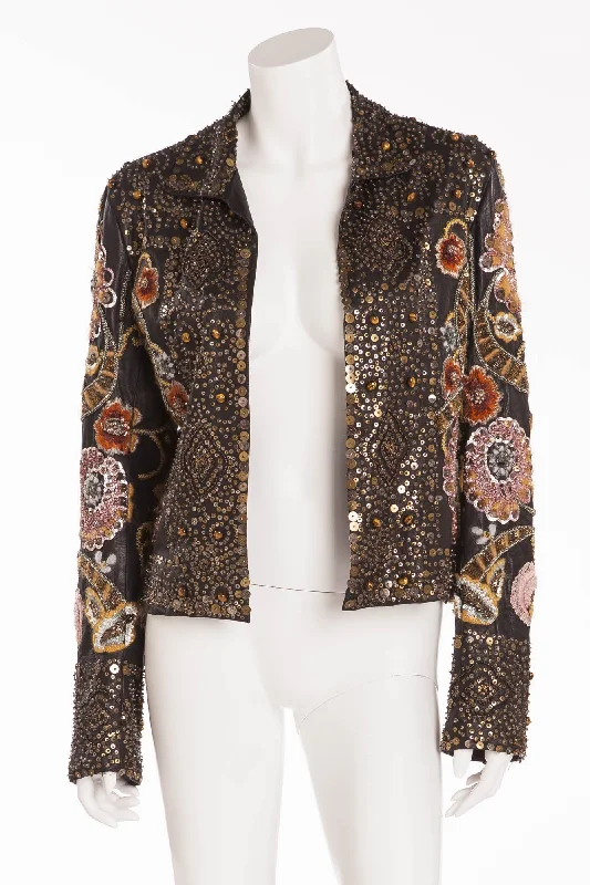 Oscar De La Renta - Hand Sewn Embroidered Sequence, Beads, Metal, and Tiger Eye Stone Jacket - US 6