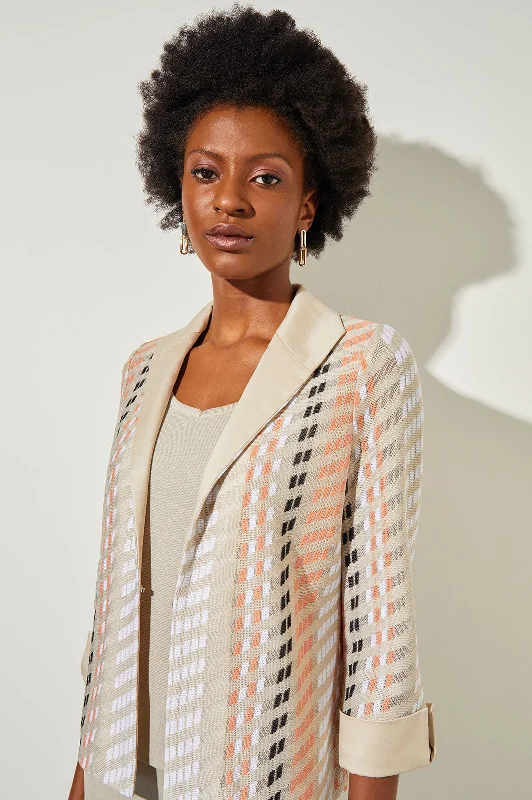 Plus Size Lapel Collar Jacket - Mixed-Media Knit