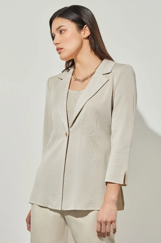 Plus Size Single-Button Jacket - Lapel Collar Knit