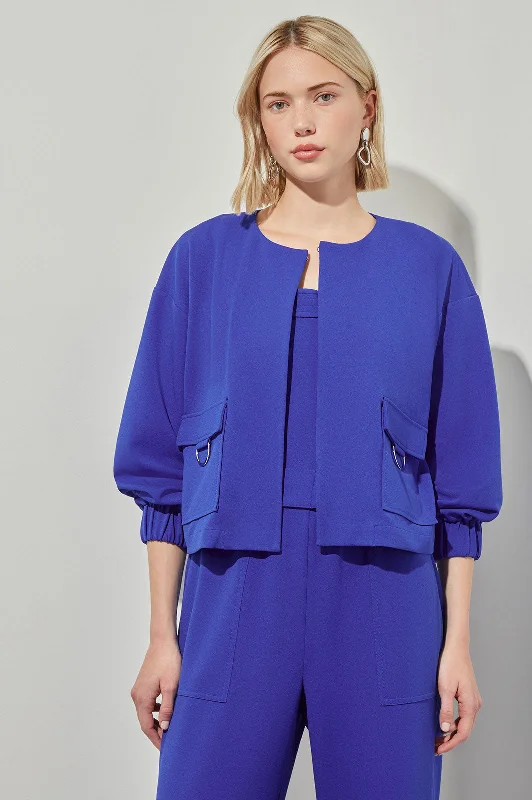 Relaxed Fit Jacket - Drop Shoulder Deco Crepe, Sapphire Sea