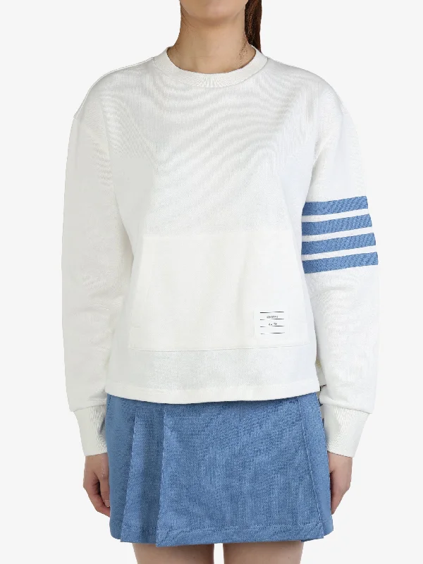 THOM BROWNE Women Oversized Crew Neck Sweatshirt W/Seamed In 4 Bar Stripe In Solid Loopback