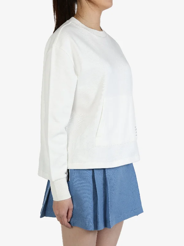 THOM BROWNE Women Oversized Crew Neck Sweatshirt W/Seamed In 4 Bar Stripe In Solid Loopback