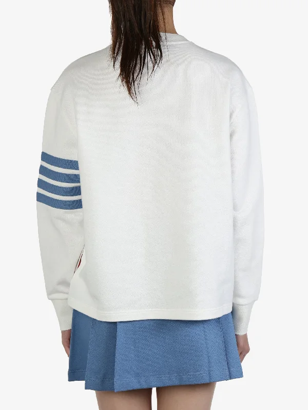 THOM BROWNE Women Oversized Crew Neck Sweatshirt W/Seamed In 4 Bar Stripe In Solid Loopback