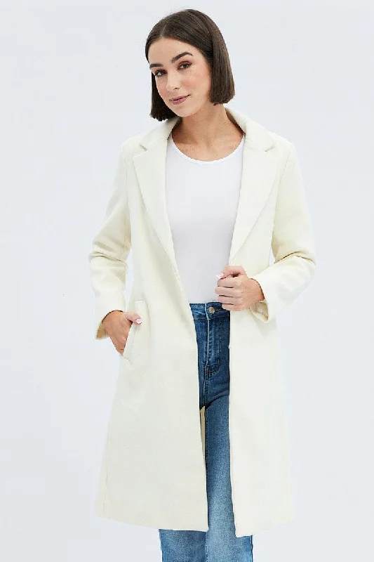 White One Button Coat Knee Length