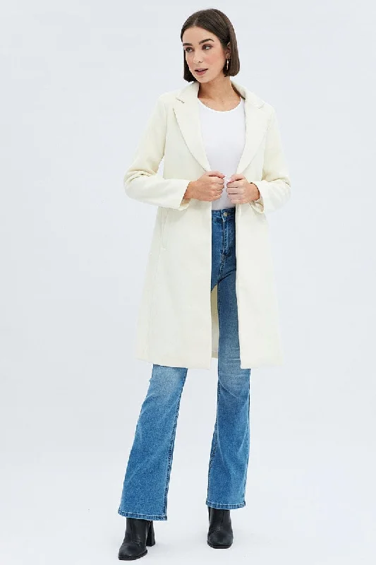 White One Button Coat Knee Length