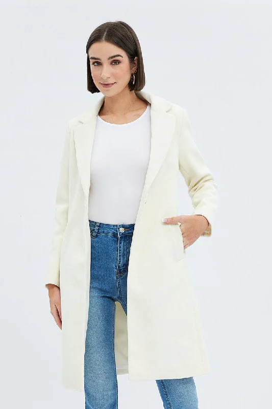 White One Button Coat Knee Length