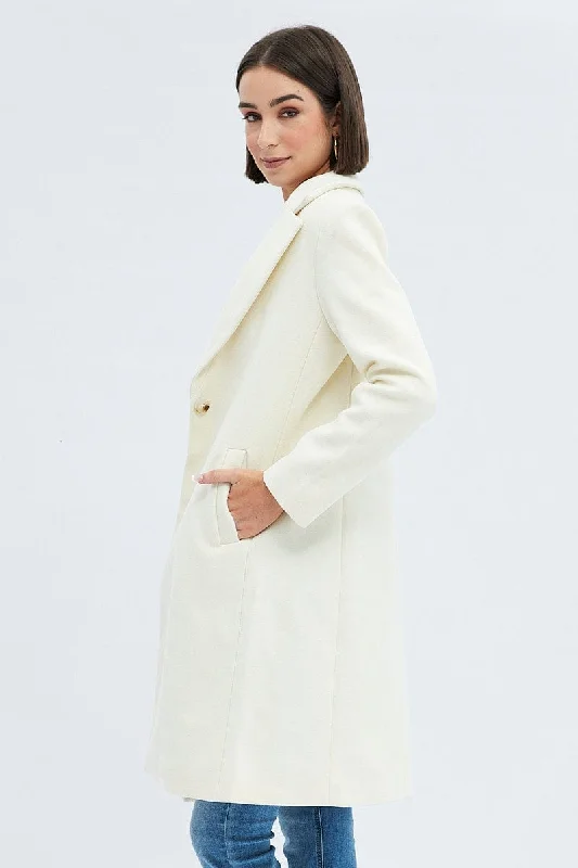 White One Button Coat Knee Length