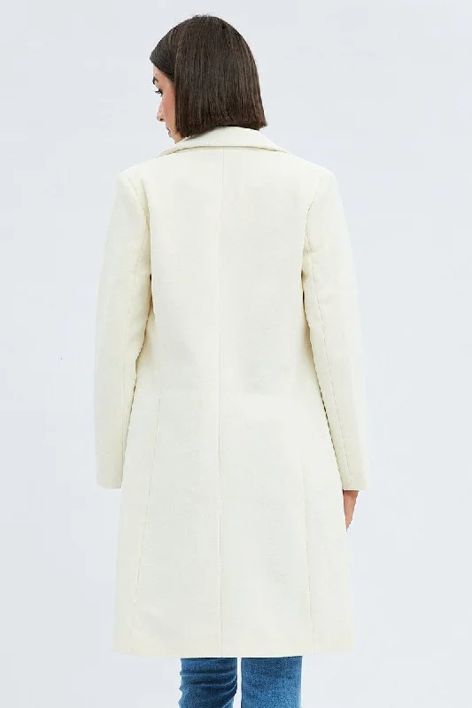 White One Button Coat Knee Length