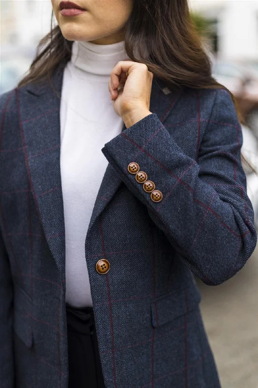 Women's Blazer Tweed Herringbone Checkered Tailored Fit Jacket