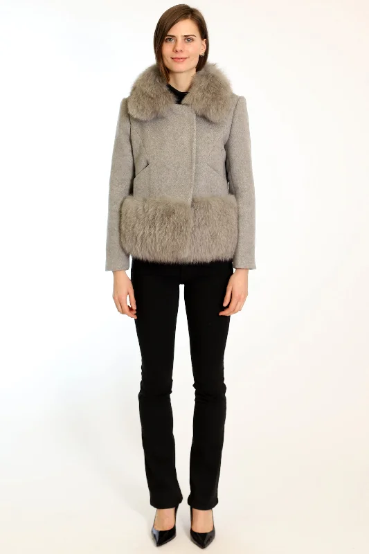 Wool Coat with Faux Fur Collar and Hem