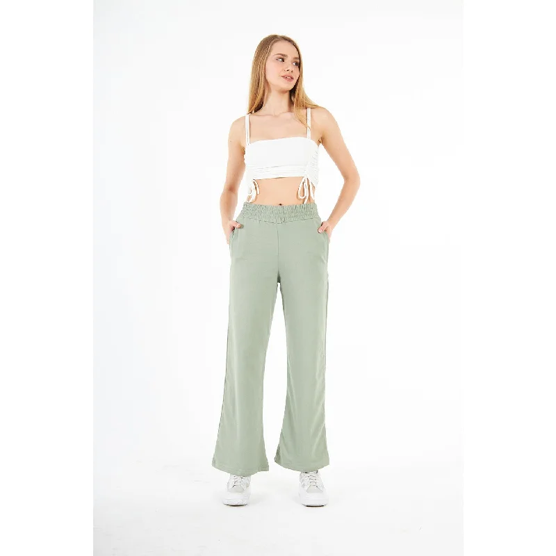 Light Green Wide Leg High Trousers