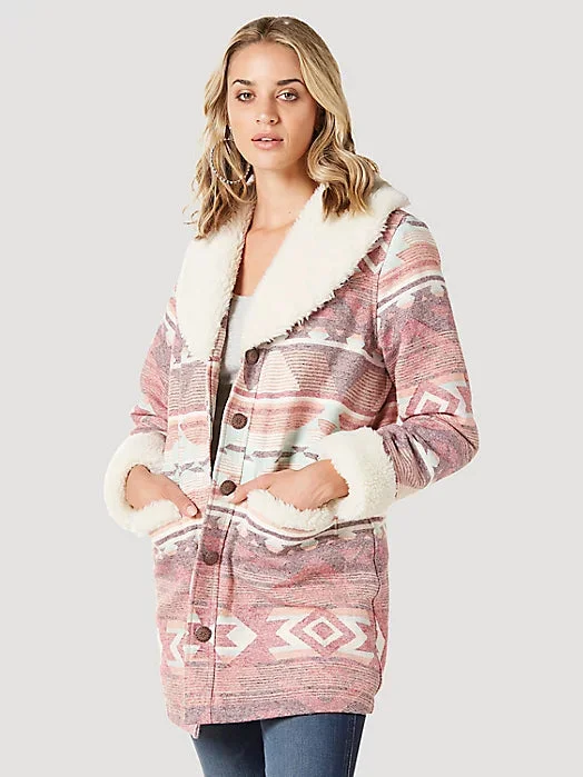 Wrangler Women's Sherpa Shawl Collar Coat in Rosa Pink