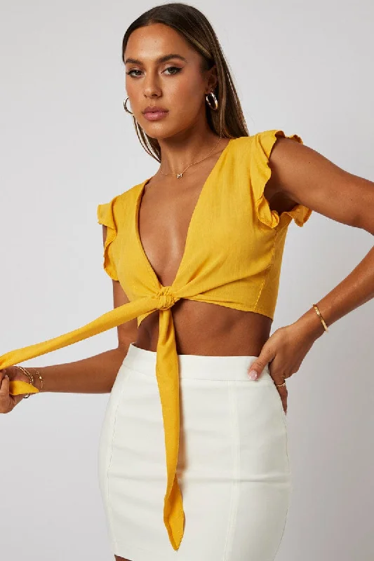 Yellow Ruffle Top Tie Front