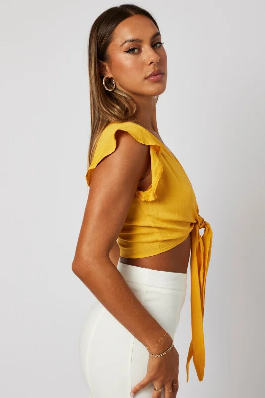 Yellow Ruffle Top Tie Front