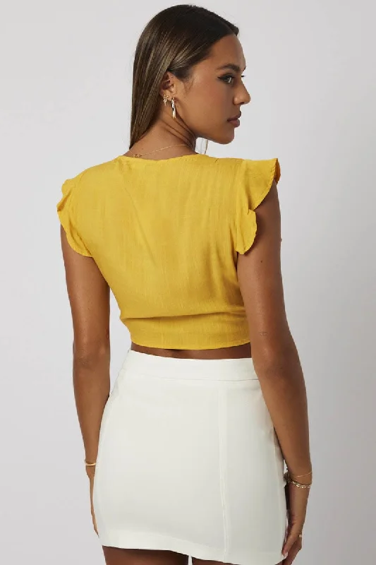 Yellow Ruffle Top Tie Front