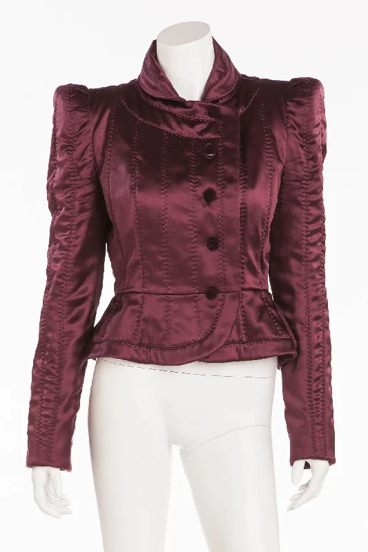 Tom Ford For Yves Saint Laurent - Burgundy Long Sleeve Silk Blazer with Black Buttons - FR 40