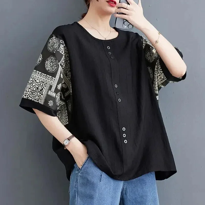 Summer Casual Fashion Printed Half Sleeve T-shirt Round Neck Women's Clothing Vi