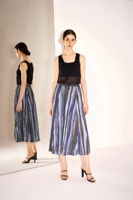 Alpha Pleated Drawstring Midi Skirt with Side Pockets