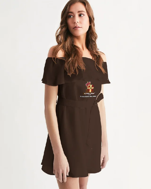 AKH Brown Women's Off-Shoulder Dress