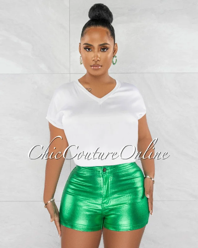 Alvina Green High Waist Metallic Denim Shorts