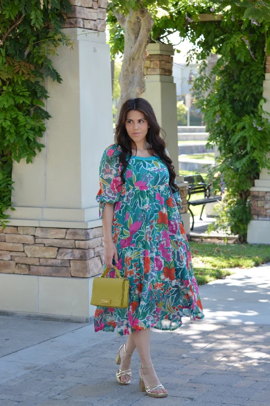 Azalea Green Floral Midi Dress