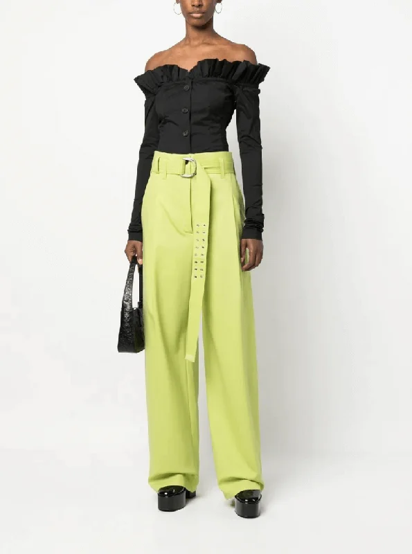 belted lime green trousers