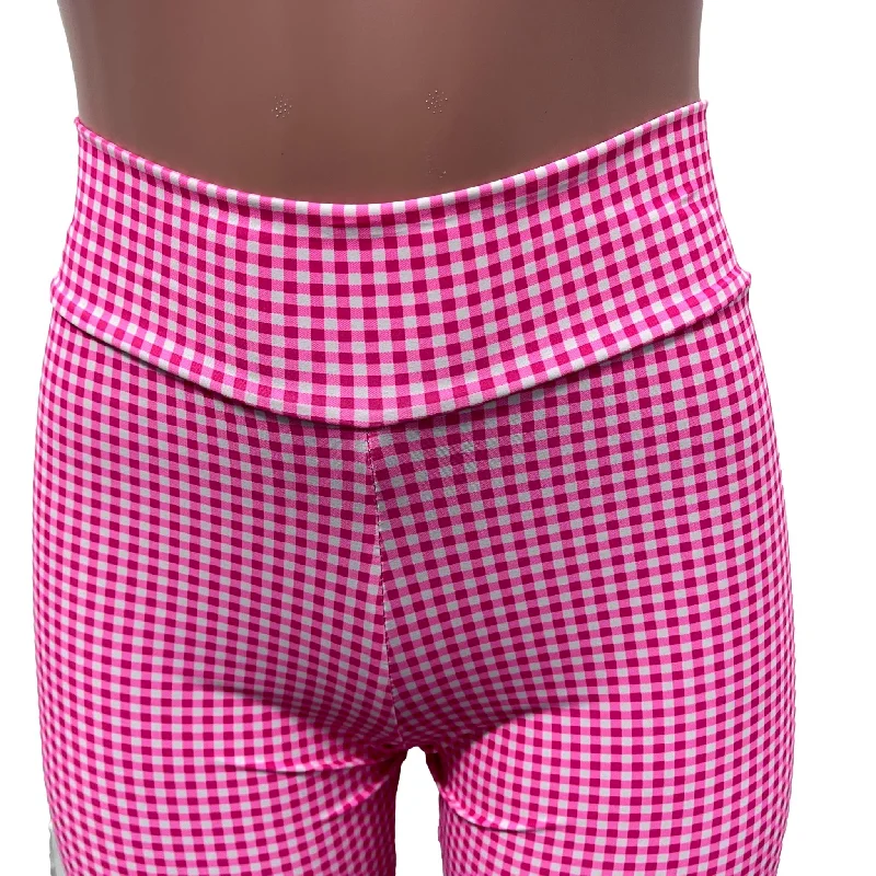 Biker Shorts in Pink Gingham Checkered Plaid Barbie Spandex - Choose Low, Mid, or High-Waist.