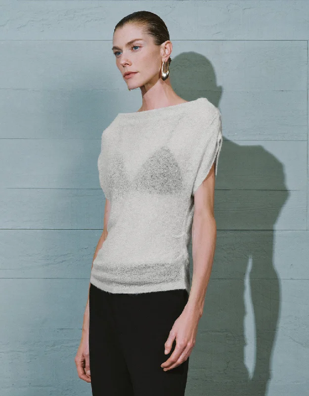 Crew Neck Sheer Knitted T-Shirt