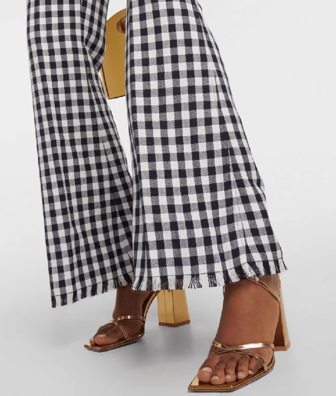 gingham-check flared trousers