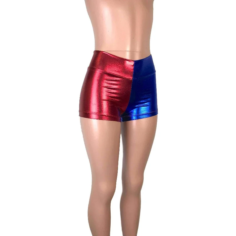 MID-Rise Booty Shorts - Harley Quinn Blue/Red Metallic