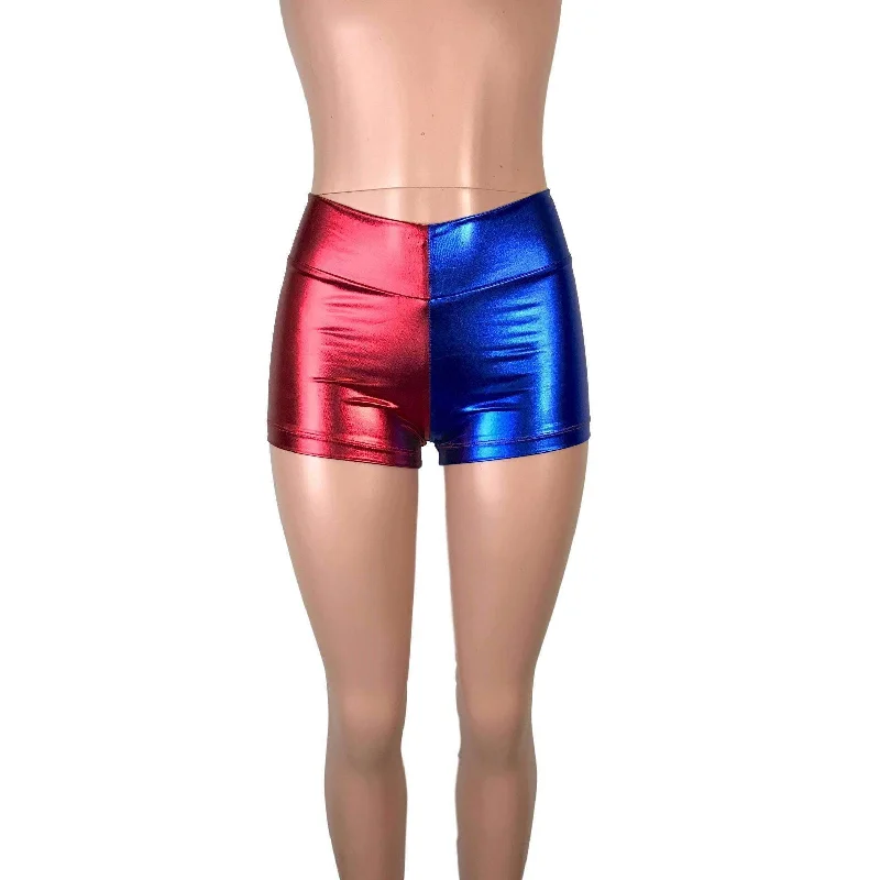 MID-Rise Booty Shorts - Harley Quinn Blue/Red Metallic