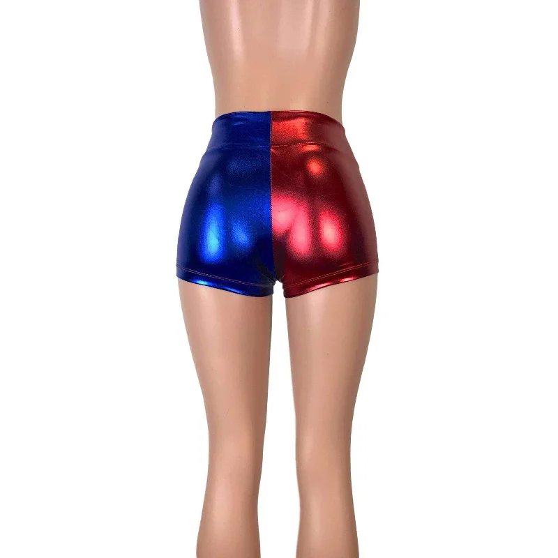 MID-Rise Booty Shorts - Harley Quinn Blue/Red Metallic