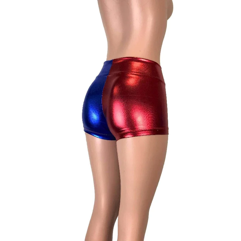 MID-Rise Booty Shorts - Harley Quinn Blue/Red Metallic