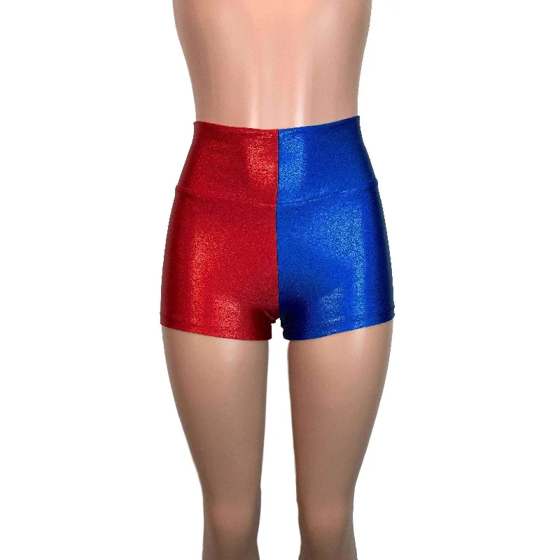 High Waisted Booty Shorts - Harley Quinn Blue/Red or Black/Red Mystique