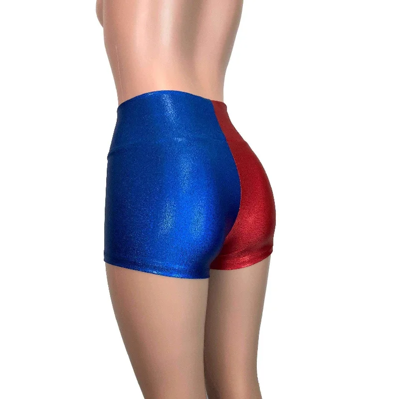 High Waisted Booty Shorts - Harley Quinn Blue/Red or Black/Red Mystique