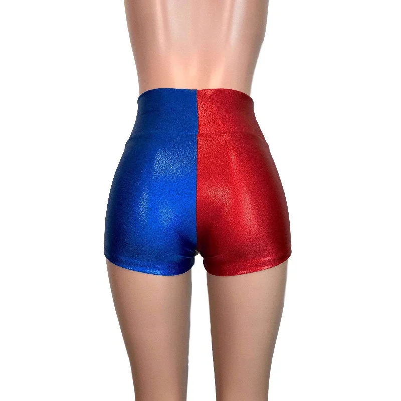 High Waisted Booty Shorts - Harley Quinn Blue/Red or Black/Red Mystique