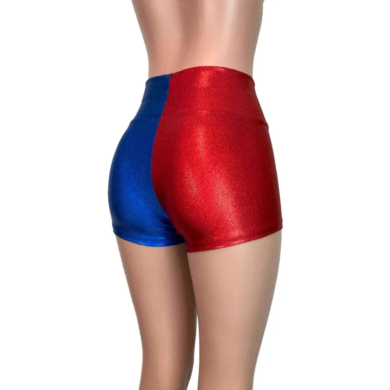 High Waisted Booty Shorts - Harley Quinn Blue/Red or Black/Red Mystique