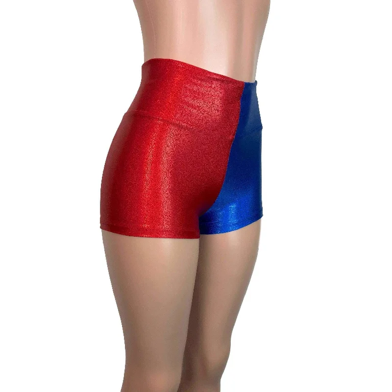 High Waisted Booty Shorts - Harley Quinn Blue/Red or Black/Red Mystique