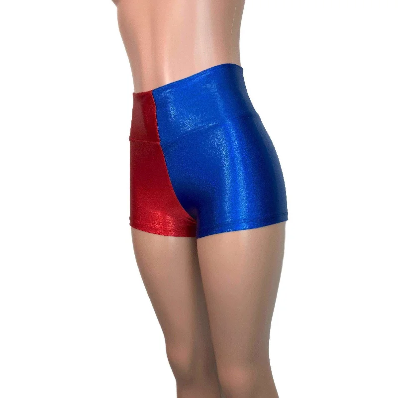 High Waisted Booty Shorts - Harley Quinn Blue/Red or Black/Red Mystique