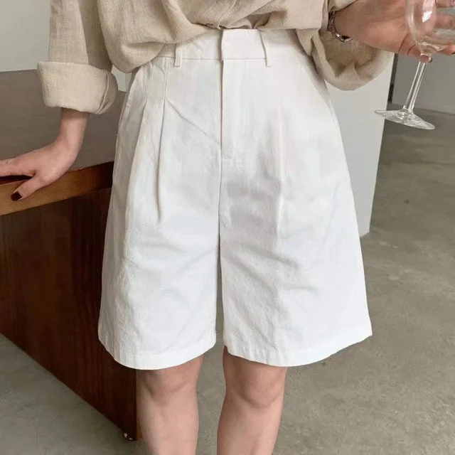 Linen Shorts Streetwear Toppies White Wide-Leg Woman High